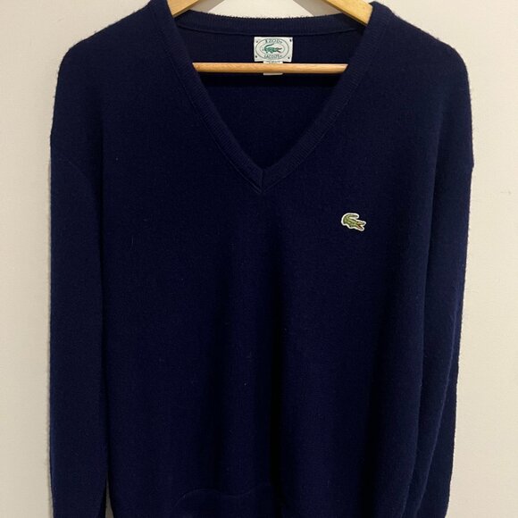 Vintage IZOD LACOSTE Navy Blue V-Neck Pullover Sweater LARGE L - Picture 2 of 4